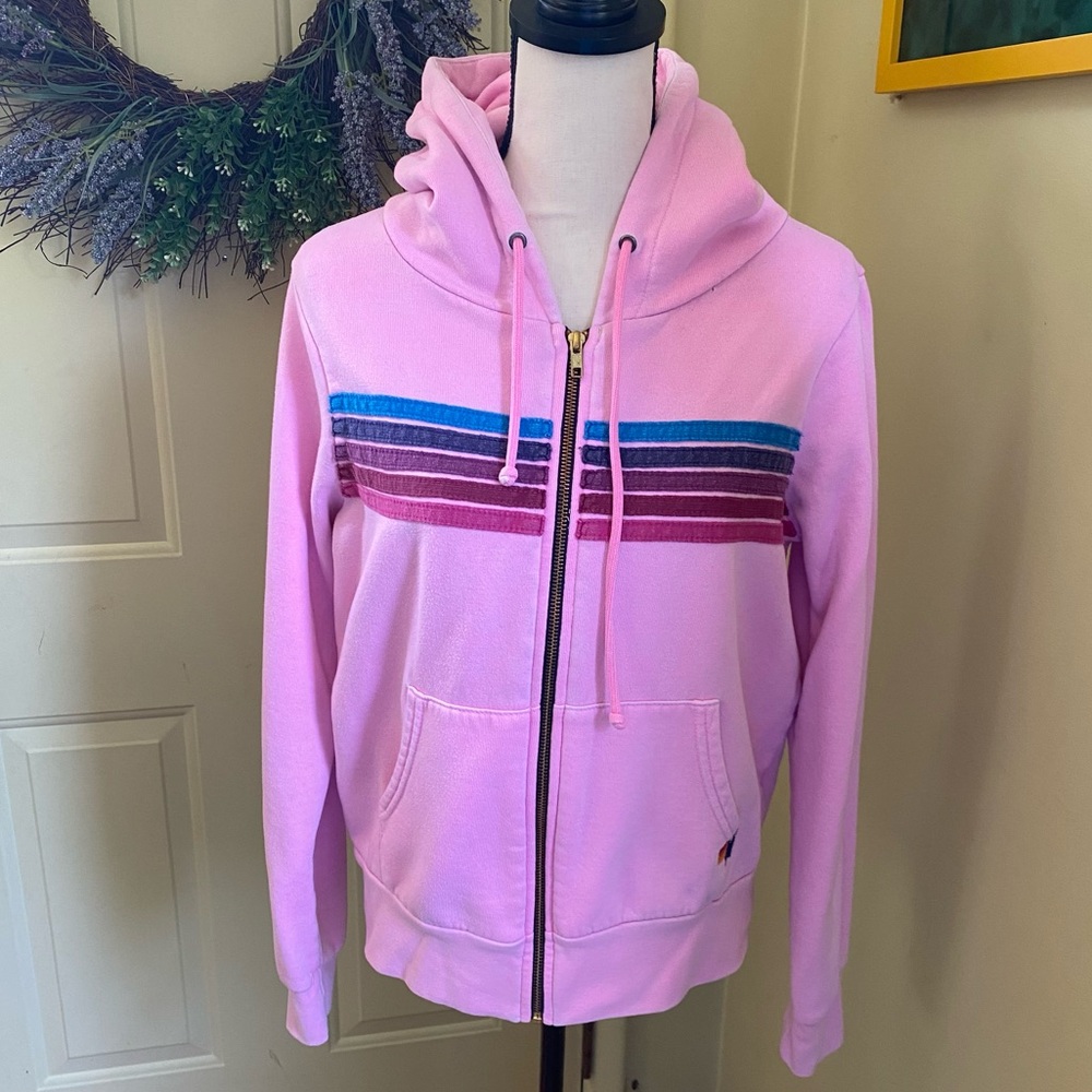 AVIATOR NATION 5-Stripe Hoodie in Neon Pink size S